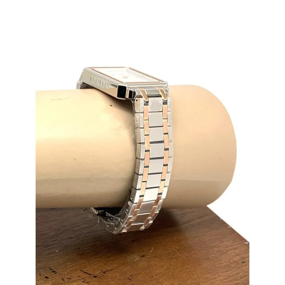 Balmain Women's Watch B43883326 Swiss Quartz Rose Gold Silver Steel Tank 25mm
